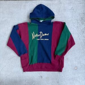 Vintage 90s Notre Dame Fighting Irish Tri Color Color Blocked Hoodie Size L